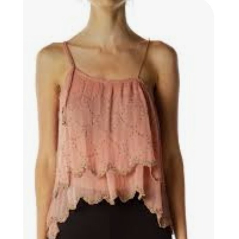 Free People Fairy dust Tank Top Beaded Gauzy Sz Med Pink - Picture 2 of 10